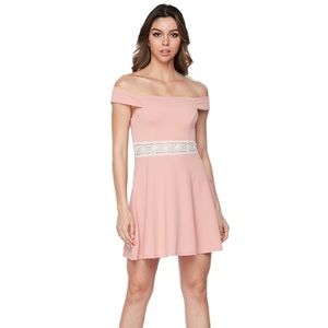 Teeze Me Off Shoulder Crochet Waist Skater Dress